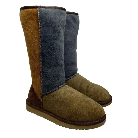 UGG Classic Tall 5818 Leather Sheepskin Shearling Winter Boots‎ Color Block W7 7