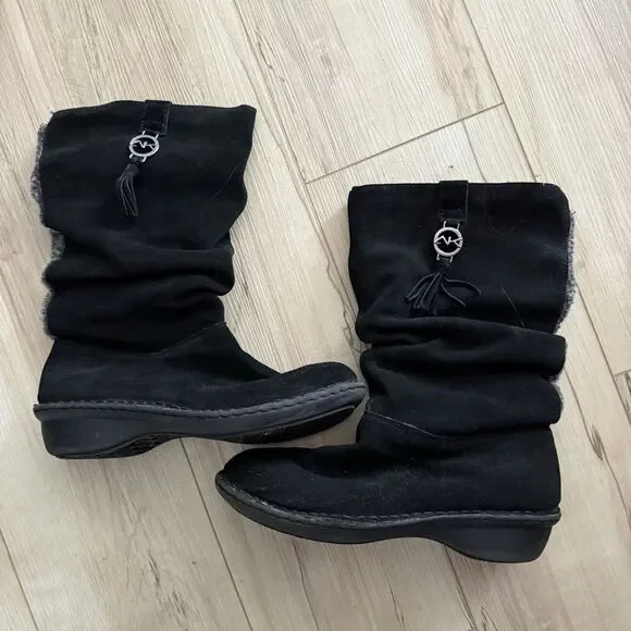 NEW AK ANNE KLEIN KAIL BLACK SUEDE Faux Fur cuff Winter Boots Snow Size 8