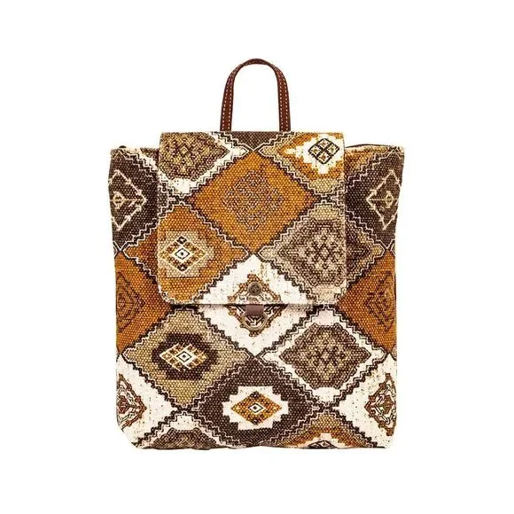 Myra Bag Handmade Ayita Backpack Upcycled Canvas & Cowhide Leather