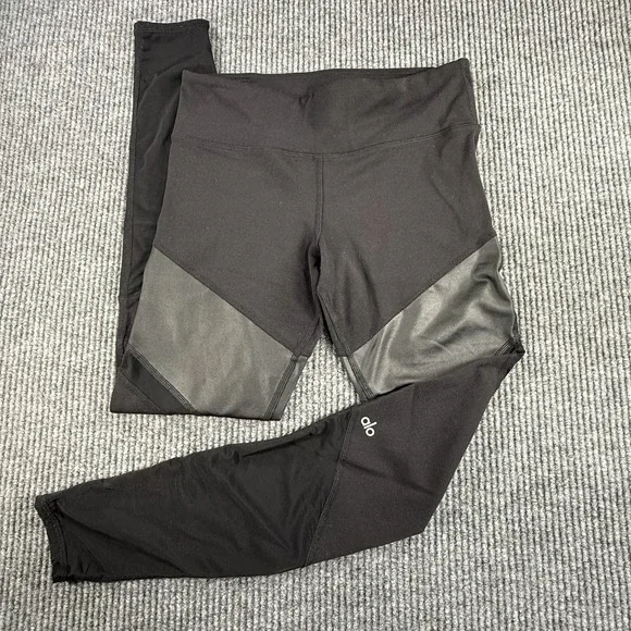 ALO Yoga Leggings Women's M Black Sheila Sheer Mesh Panel High Waisted Pants