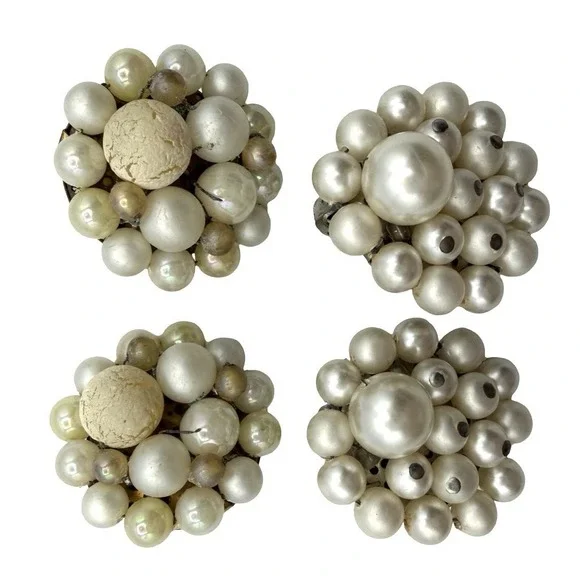 Vintage Japan Faux Pearl Cluster Clip On Earrings Dome Bridal Wedding