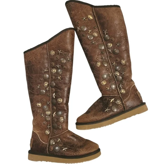 Australia Luxe Collective brown sheepskin Studded Knee-High Boots Women's 5