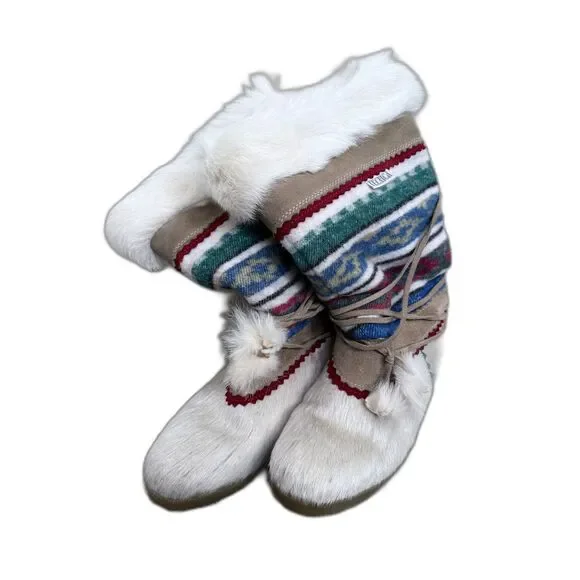 Vtg Tecnica Skandia Italian Goat Hair Apres‎ Ski Fur Boots Women's 9.5-10