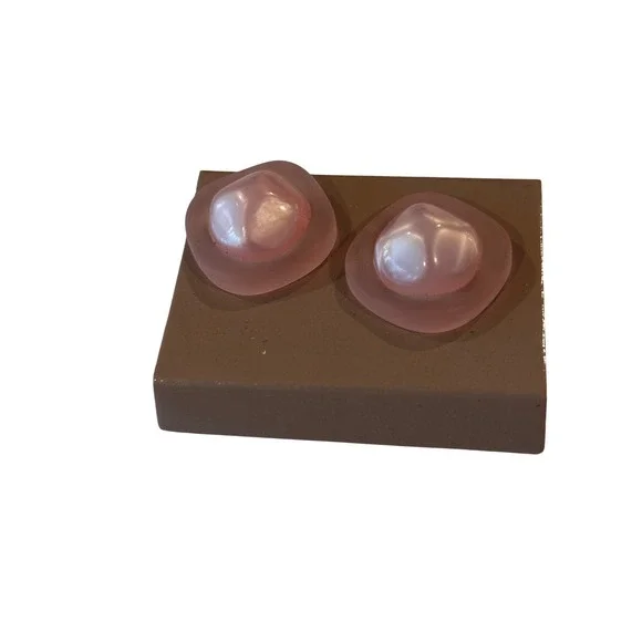 Vintage Lucite Earrings Pink Frosted Mod Faux Pearl Retro Coquette Studs