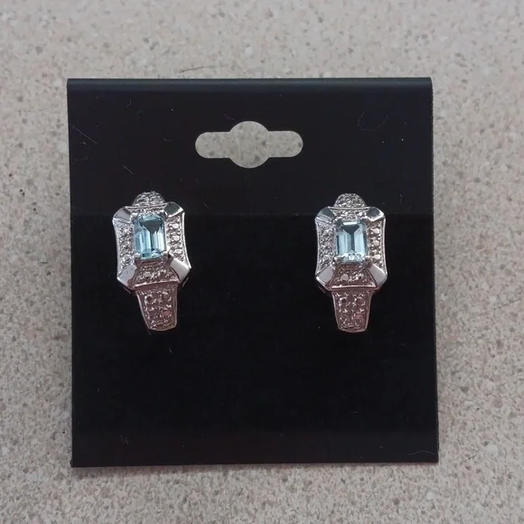 Silver Tone Aquamarine Crystal Earrings