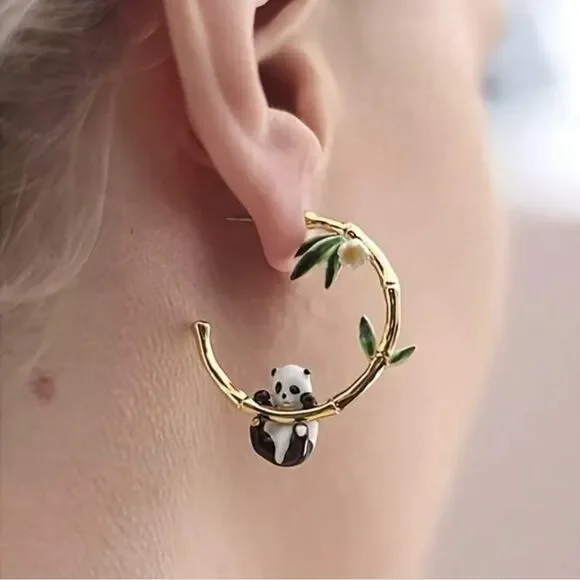 Gold Panda Earrings A1719
