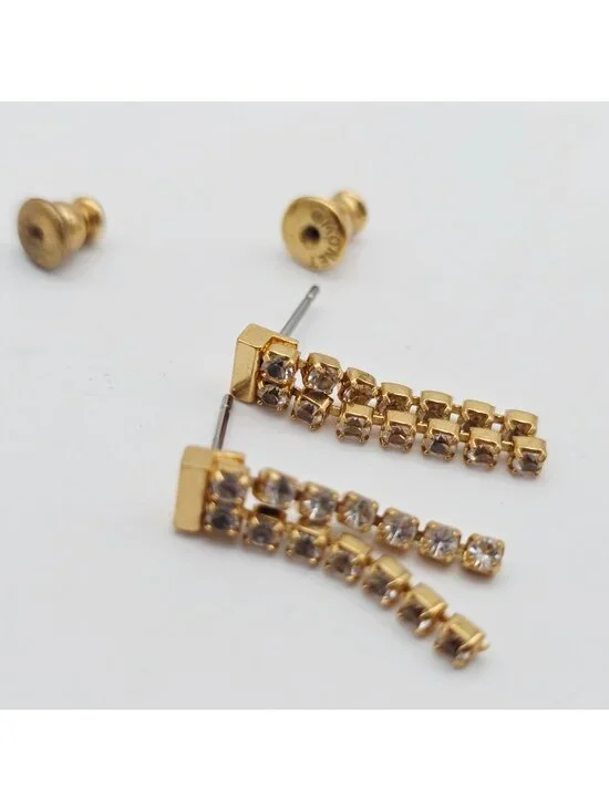 Monet Gold-Tone Rhinestone Drop Earrings With Stud Backings 1
