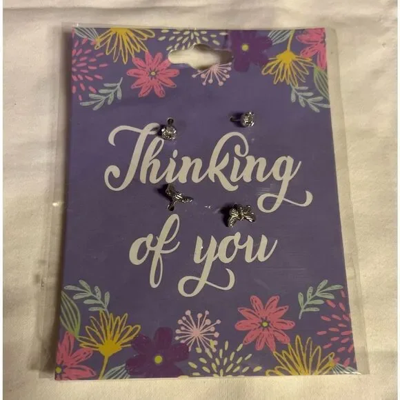 🦋$3  “Thinking of You” 2 pairs of stud earrings