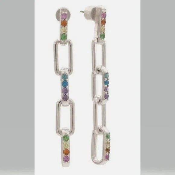 Kurt Geiger Rainbow Pave Link Linear Earrings NWT