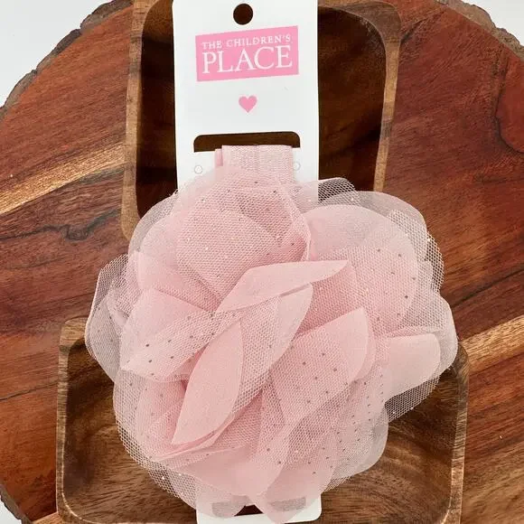 NWT Tulle Puff Bow Headband The Childrens Place Pastel Pink Baby Girl