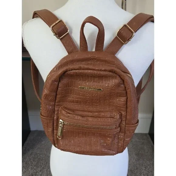Steve Madden Brown Mini Backpack with Embossed Logo