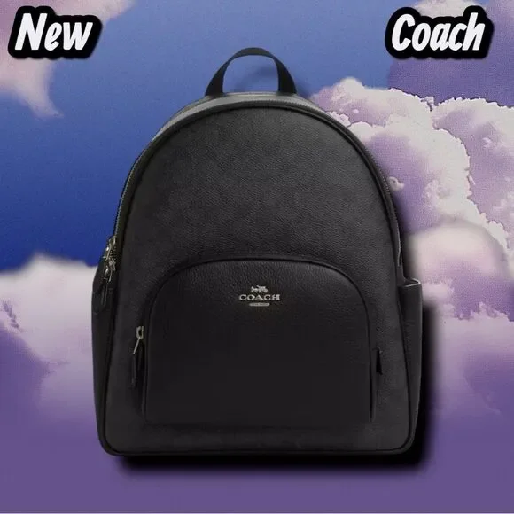 🔴New NWT Coach Court Backpack – Signature Canvas | Gunmetal/Charcoal/Black