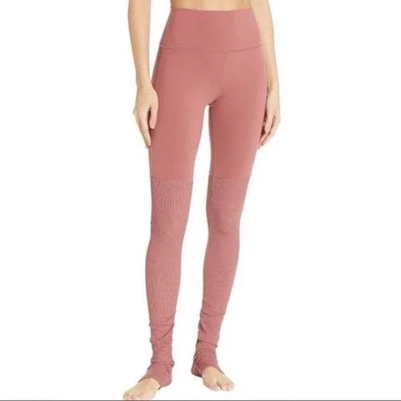 Alo Yoga High Waist Goddess Leggings Dusty Rose Ribbed Ruched Women Medium