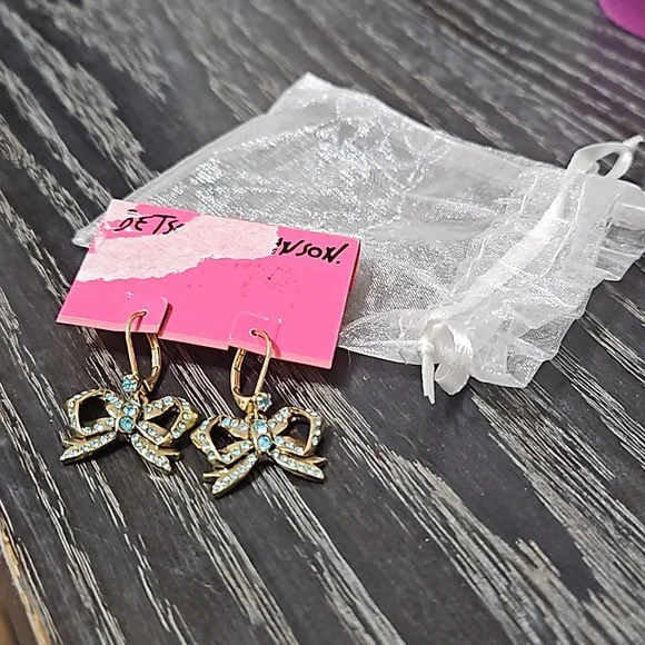 Betsey Johnson Gold/Blue Bow Earrings