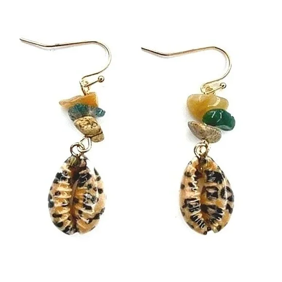 Boho Cowrie Shell Beaded Dangle Earrings Boho Beach Coastal tropical vacation