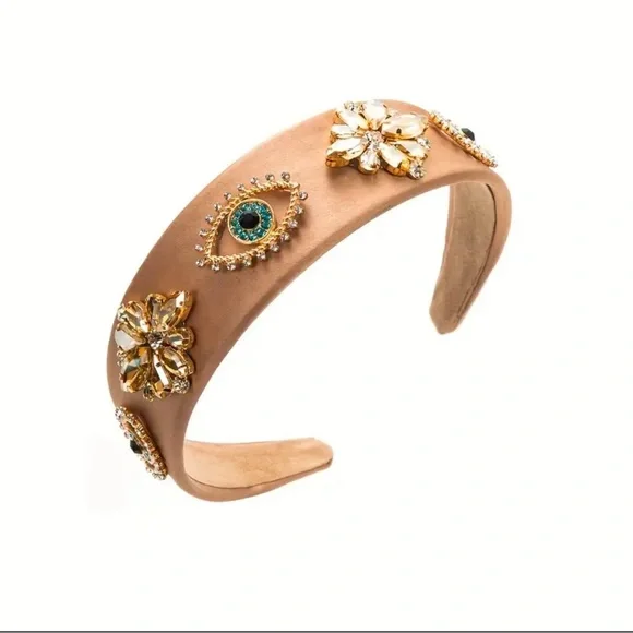 Elle Crystal Rhinestone Padded Coffee Brown Headband