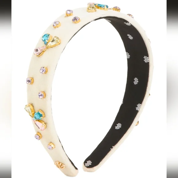 NWT Lele Sadoughi Crystal Bloom Bessette Headband Cream And Multicolor Crystals