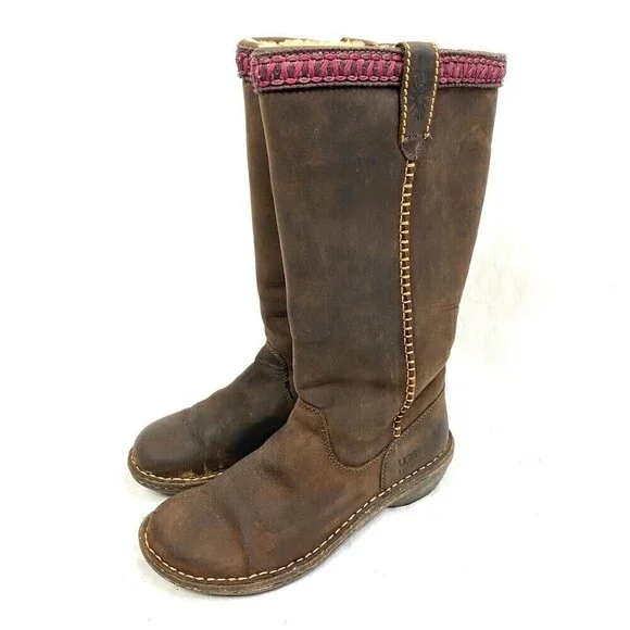 UGG 5139 Women’s Brown Leather Sheepskin Lined Winter Boots Brown Size US 6