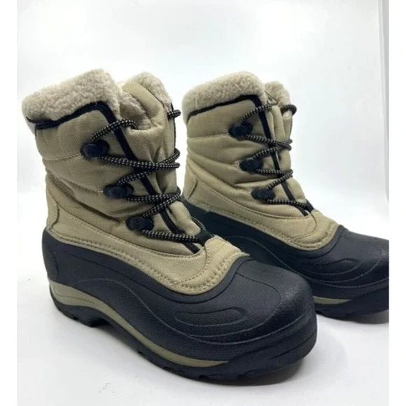 Columbia Cascadian Trinity‎ Snow Boots Women 6 Tan Black Good Waterproof Sherpa