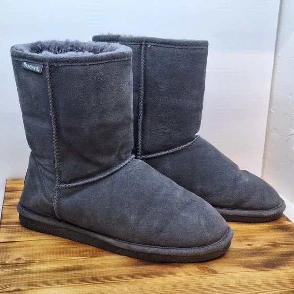 Bearpaw Emma Boots Womens 11 Charcoal Suede Sheepskin Lined Mid Calf Winter
