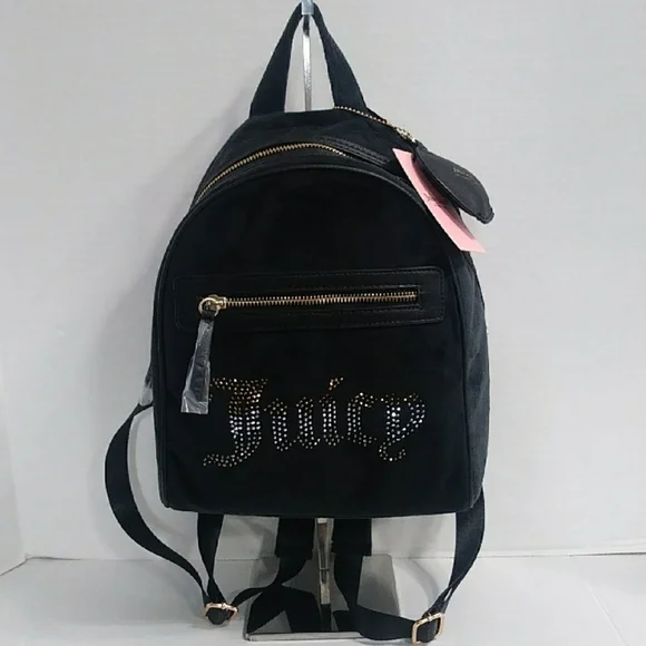 Juicy Couture Black and Gold Studded Backpack With Heart Keychain *NWT*