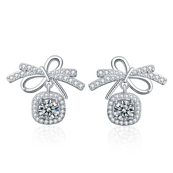 Certified 1ct. t.w. Diamond Moissanite Bow Knot Stud Earrings NEW