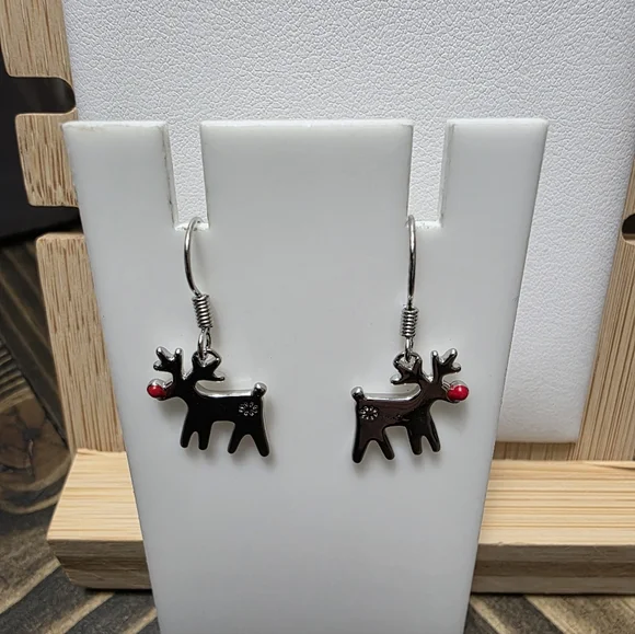 Reindeer Earrings with Red Accents