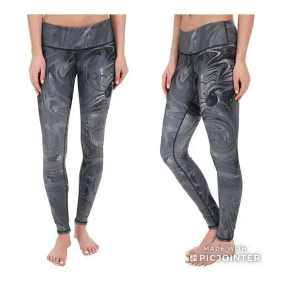 ALO YOGA Airbrush Legging Black Marble Grey Swirl Print XS Athletic Pant Women