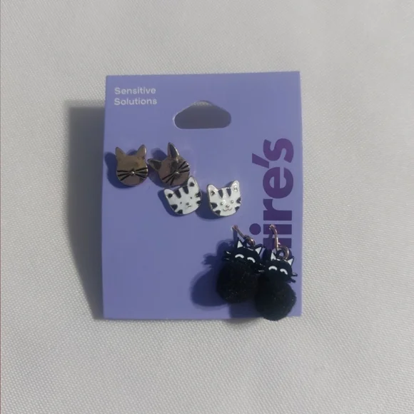 Claire's‎ Feline Fun Earrings Set - Gold, White, and Black