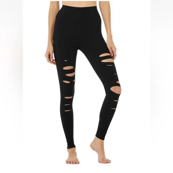 ALO YOGA High-Waist Ripped Warrior Legging Size Medium in Black