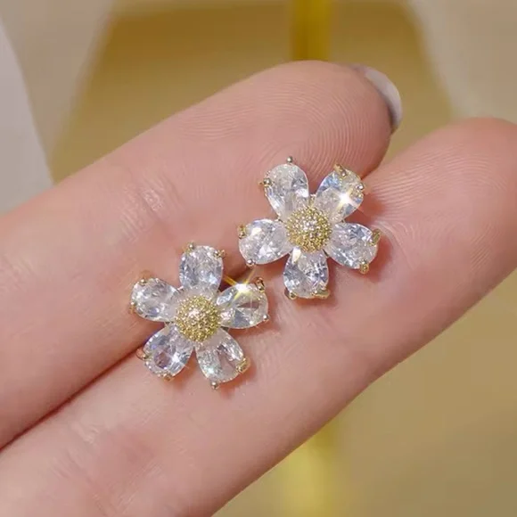 Gold Filled Floral Cubic Zirconia Earrings