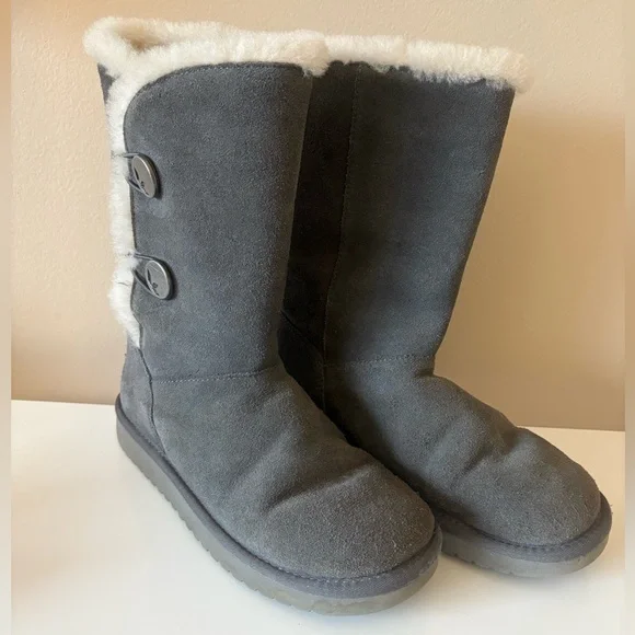Koolaburra UGG Kinslei Tall Gray Suede Sherpa Boot Women’s Size 6