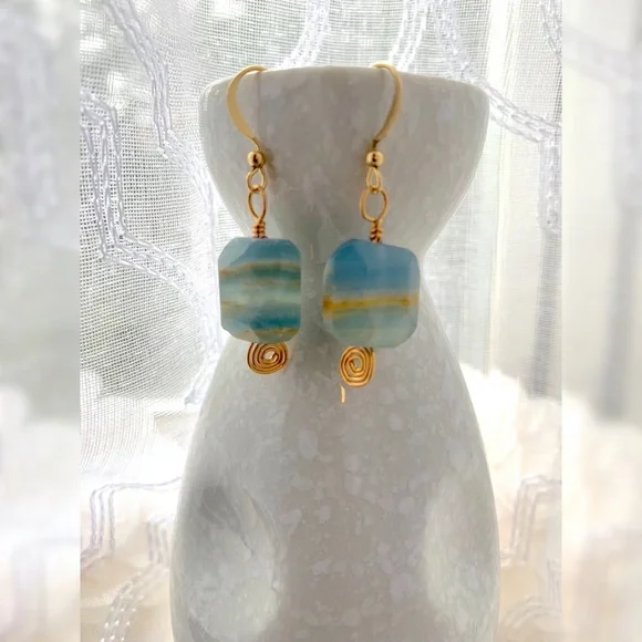Handmade Calcite Stone Dangle Earrings‎