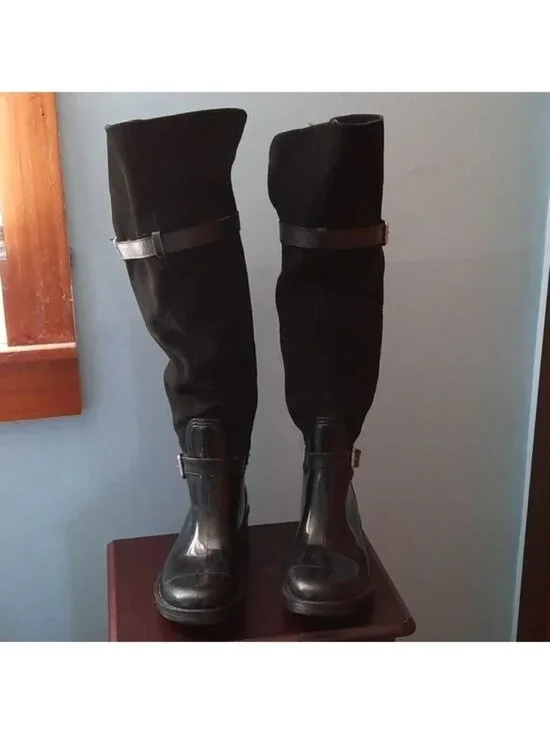 Nine West Pumpkyns Leather Upper Rubber Lowers Knee High Riding Boots Size 9