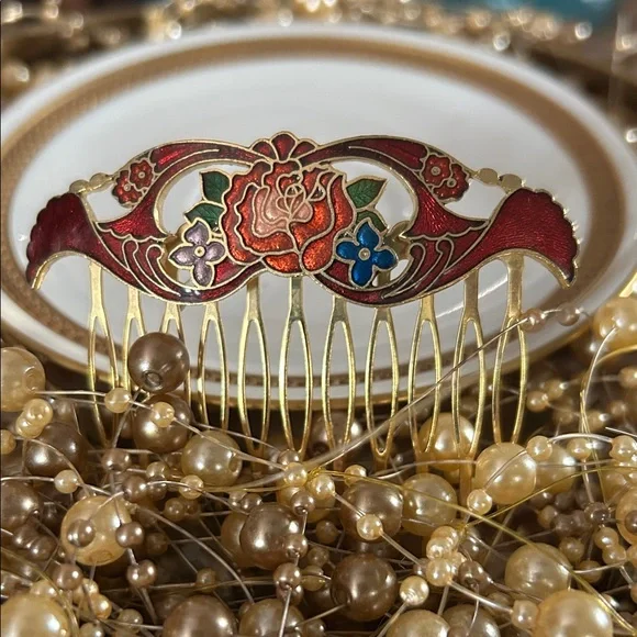 Vintage Cloisonné Enamel Hair Comb