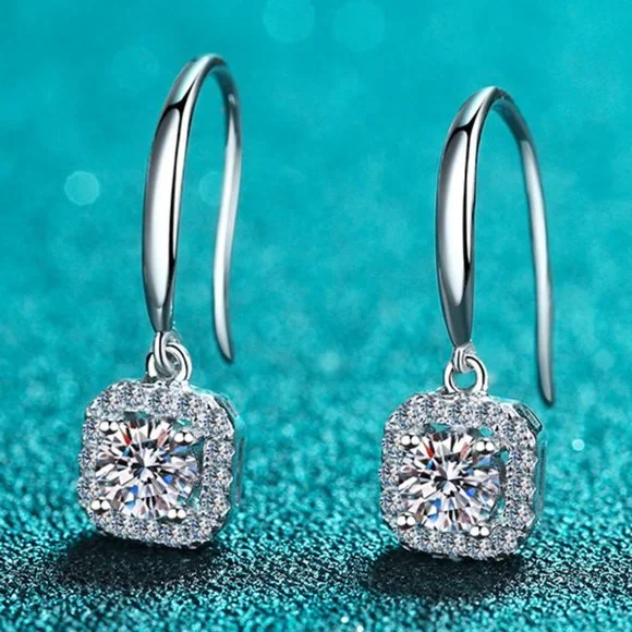 Certified 1ct. t.w. Moissanite Diamond Halo Drop Earrings NEW