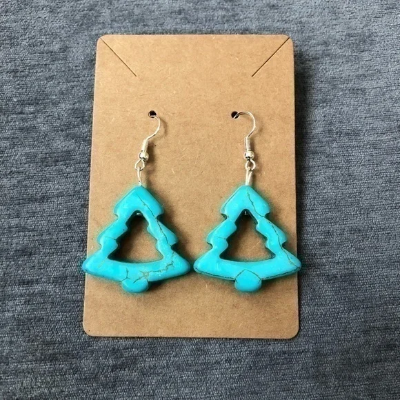 Turquoise Crackle Tree Earrings Christmas NWT