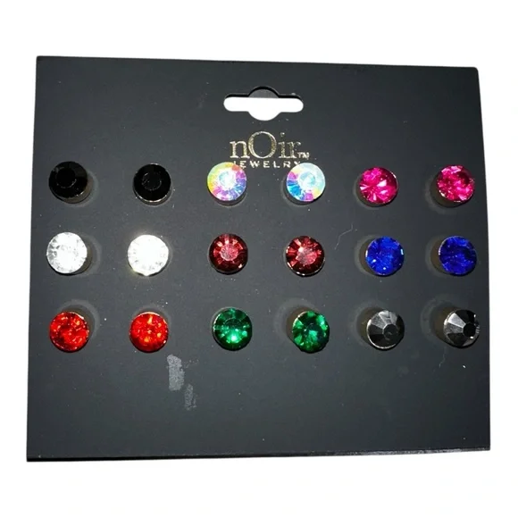 NEW NOIR Earrings 9 Large Colored Stones Post Stud Colorful Variety