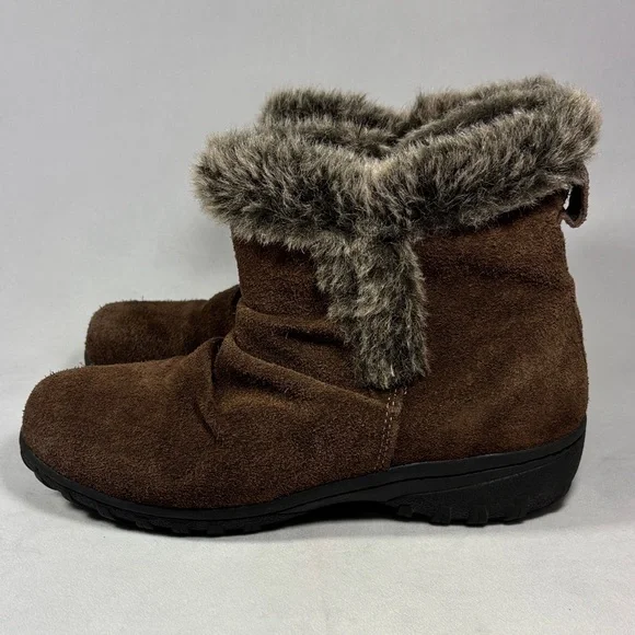 Leather Suede Winter Boots Ankle Faux Fur Accent **