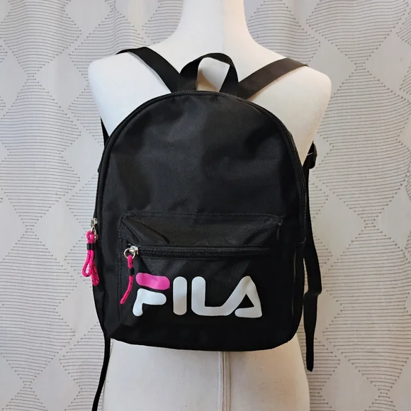 Fila Backpack Small Bag Bright Pink White Black Women's Unisex Adjustable Straps