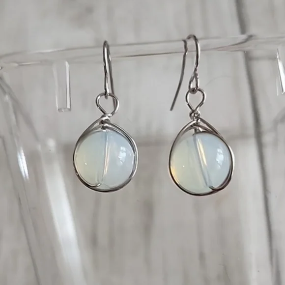 Simple Dangle Moonstone Bead wire Wrapped Earrings