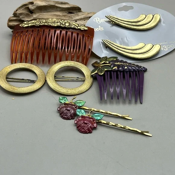Elegant Vintage Accessory Set - Gold, Purple, Red -Retro Collectible