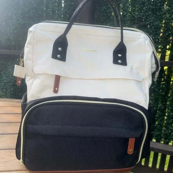 Lovevook cream and black laptop backpack /Diaper backpack/Travel backpack USB