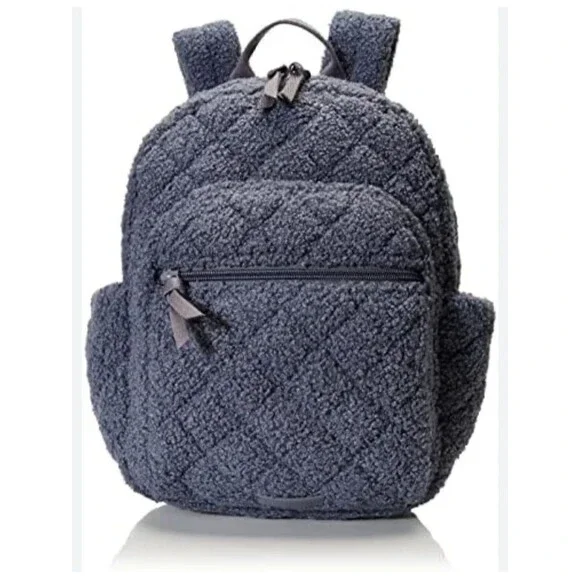 Vera Bradley Teddy Bear Fleece Sherpa Small Backpack Pockets Thunder Blue Color