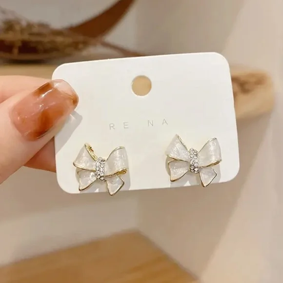 Gold Filled Pearly Cubic Zirconia Bow Earrings