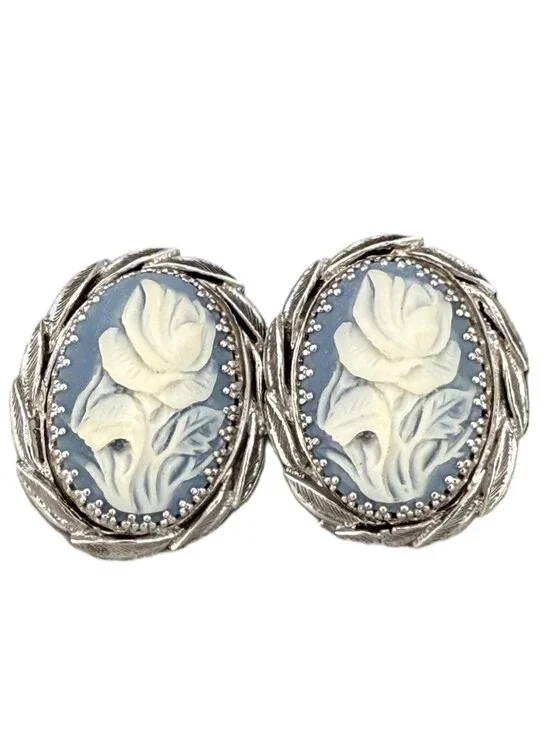 Whiting & Davis Floral Cameo Earrings