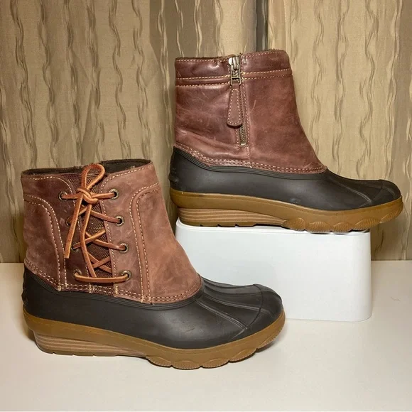 Sperry Top Sider Saltwater Wedge Tide Women's 7 Duck Boot Brown Leather STS80770