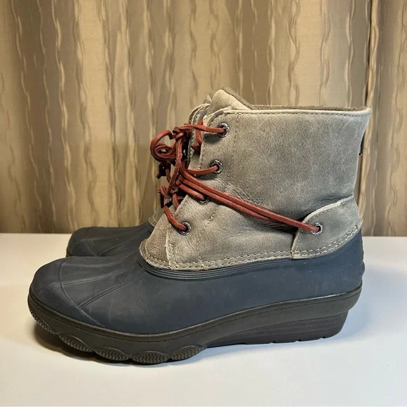 Sperry Duck Boots Women's 8 Quarter Beige Leather Back Zip STS99526 Waterproof