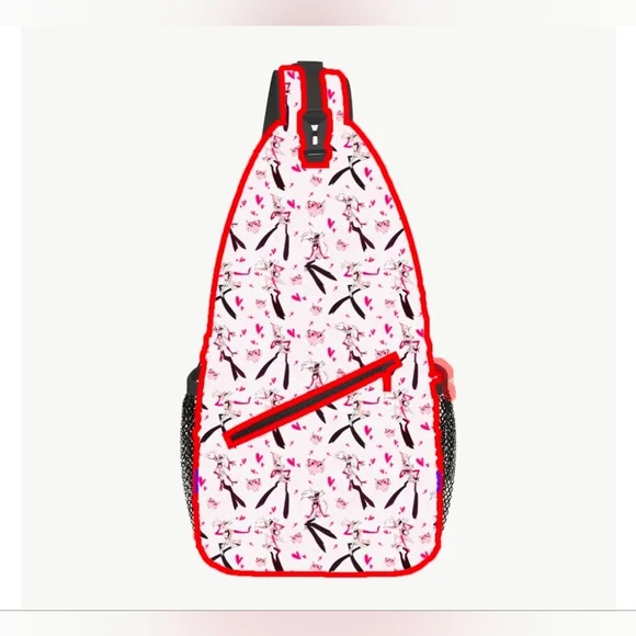 Hazbin Hotel Angel Dust Sling Bookbag Backpack Crossbody Pink/White Fanmade