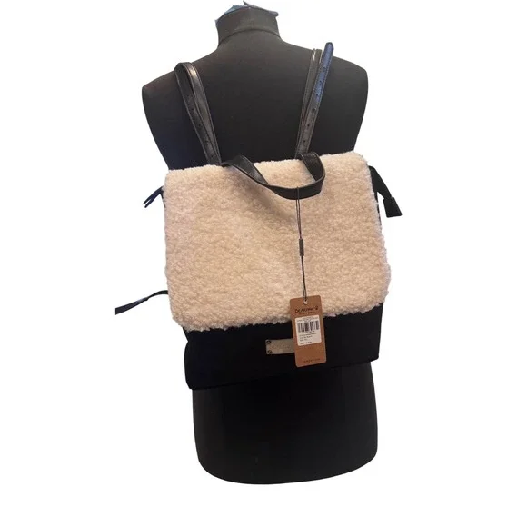 Bearpaw Sherpa Faux Shearling PVC Backpack Black‎ Cream BWBBPW0001 NWT 9.5x11x3